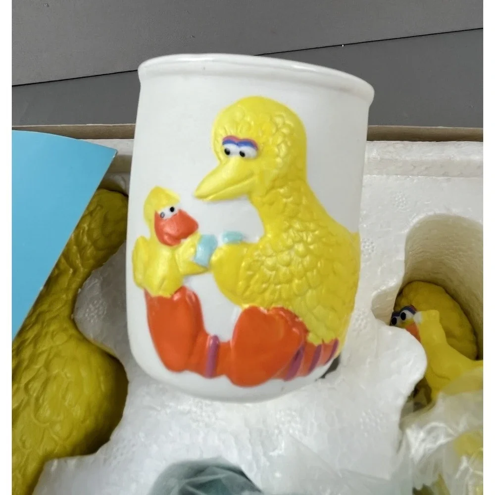 Sesame Street Big Bird Ceramic Soap Dish Toothbrush Holder And Cup Set Of 3 New